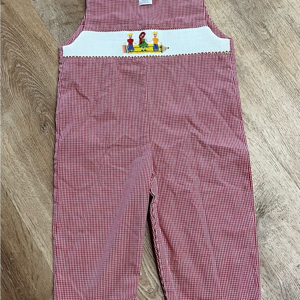 Vive la Fete Smocked Gingham Red Kids Overalls Size 24 Months‎